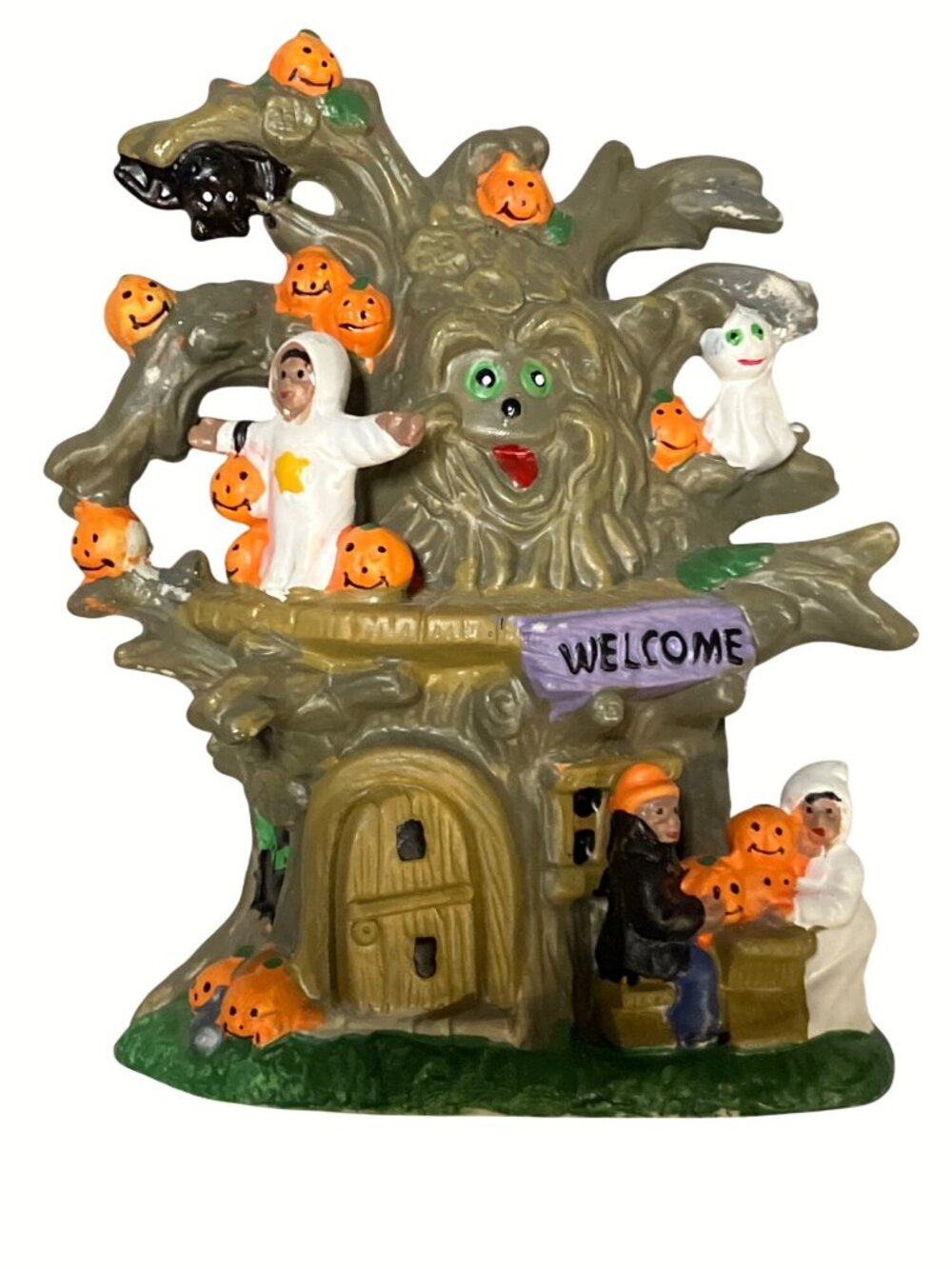 Halloween Tree Figurine With Pumpkins and Ghosts Welcome Sign - Picture 12 of 16